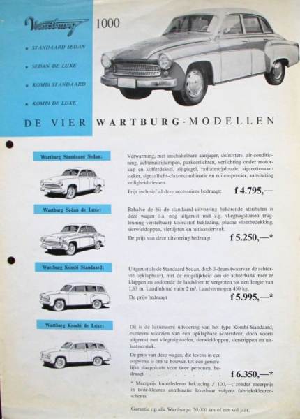Wartburg 1000 Modellprogramm 1964 Automobilprospekt (3952)